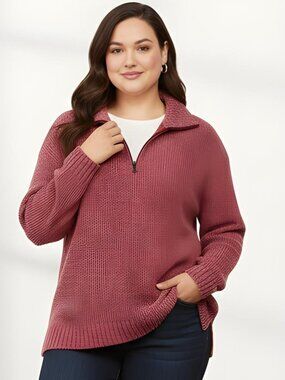 Kamal Sweater Size 3X Red Half Zip Pullover Cozy Cotton Blend Casual Athleisure